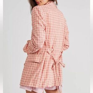 Free People Olivia Gingham Blazer Plaid Pink Womens S